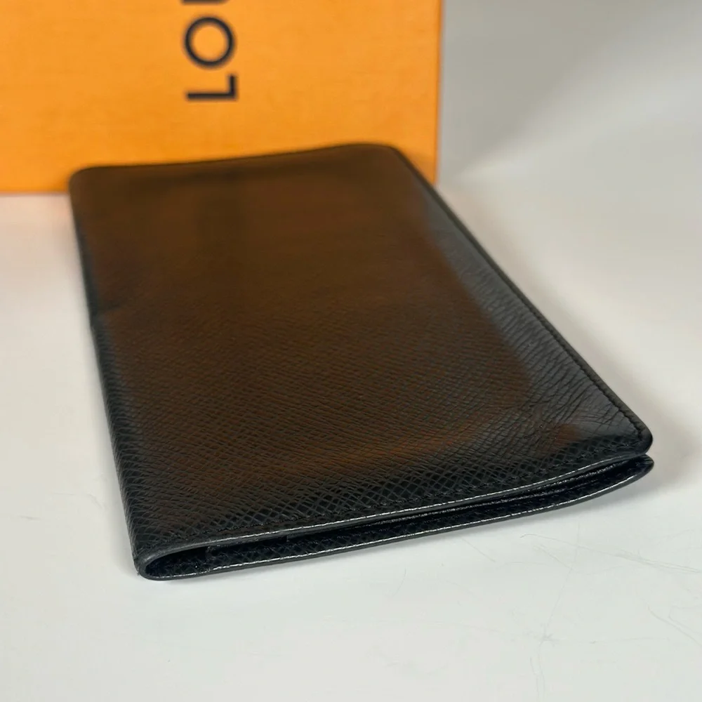 Authentic Louis Vuitton Black Brazza Taiga Long Bifold Wallet